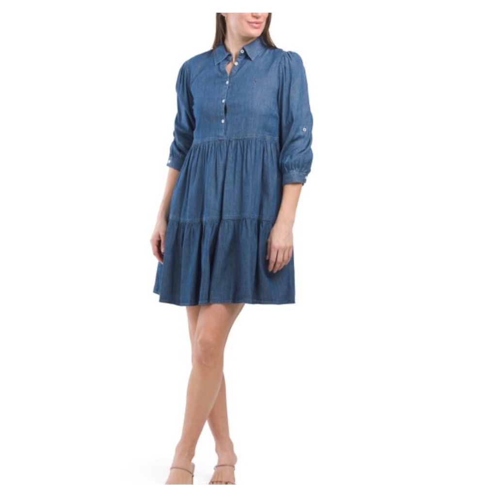 TOMMY HILFIGER‎ Woman's Chambray Roll Sleeve Shirt Mini Dress Size 8 NWT